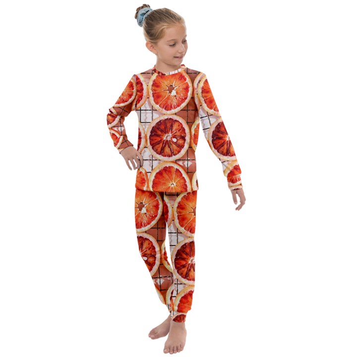 orange, Fruit, Citrus Kids  Long Sleeve Set 