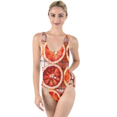 Orange, Fruit, Citrus High Leg Strappy Swimsuit by kyorashop23