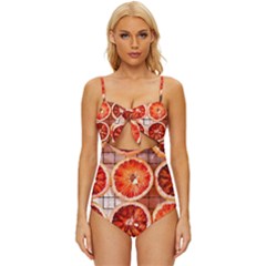 Orange, Fruit, Citrus Knot Front One-piece Swimsuit by kyorashop23