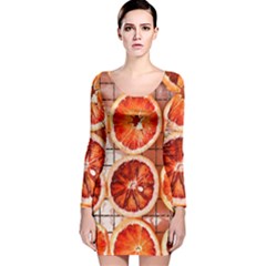 Peorange, Fruit, Citrus Long Sleeve Velvet Bodycon Dress