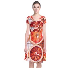 Peorange, Fruit, Citrus Short Sleeve Front Wrap Dress