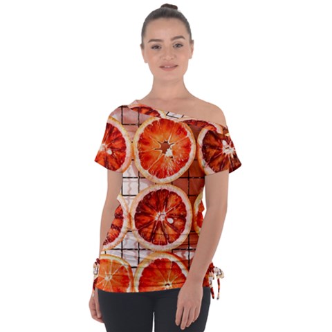 Peorange, Fruit, Citrus Off Shoulder Tie-up T-shirt by kyorashop23