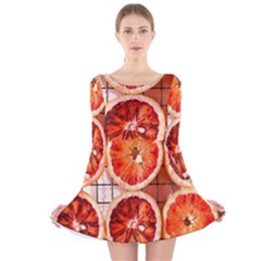 Peorange, Fruit, Citrus Long Sleeve Velvet Skater Dress