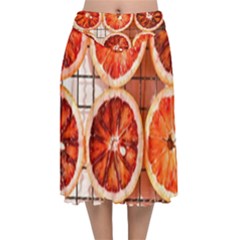 Peorange, Fruit, Citrus Velvet Flared Midi Skirt