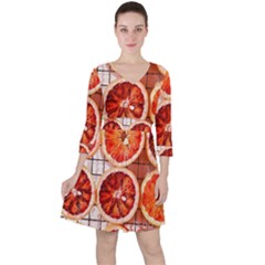 Peorange, Fruit, Citrus Quarter Sleeve Ruffle Waist Dress