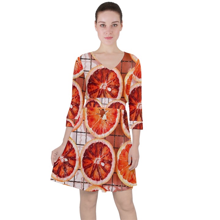 Peorange, Fruit, Citrus Quarter Sleeve Ruffle Waist Dress