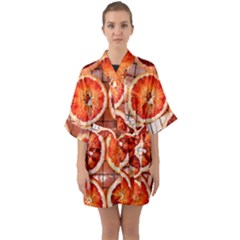 Peorange, Fruit, Citrus Half Sleeve Satin Kimono 