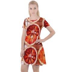 Peorange, Fruit, Citrus Cap Sleeve Velour Dress 