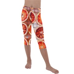 Peorange, Fruit, Citrus Kids  Lightweight Velour Capri Leggings 