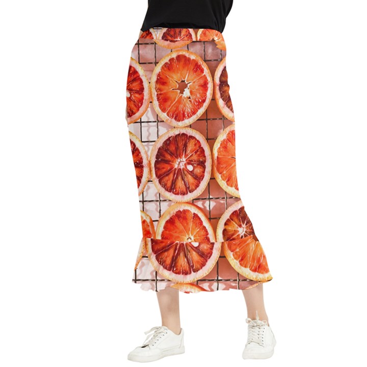 Peorange, Fruit, Citrus Maxi Fishtail Chiffon Skirt