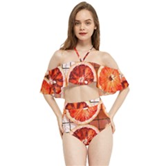 Peorange, Fruit, Citrus Halter Flowy Bikini Set 