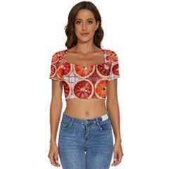 Peorange, Fruit, Citrus Short Sleeve Square Neckline Crop Top 