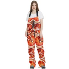 Peorange, Fruit, Citrus Women s Front Zip Ski And Snowboard Bib Pants