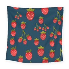 Strawberry Texture, Blue Background With Strawberries Square Tapestry (large) by kyorashop23