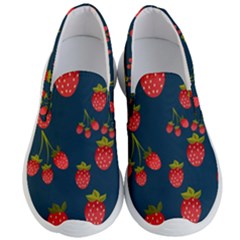 Strawberry Texture, Blue Background With Strawberries Men s Lightweight Slip Ons by kyorashop23