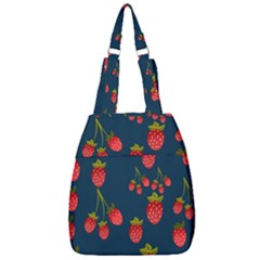 Strawberry Texture, Blue Background With Strawberries Center Zip Backpack by kyorashop23