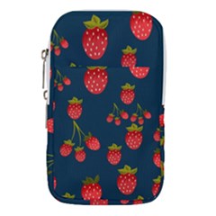 Strawberry Texture, Blue Background With Strawberries Waist Pouch (large) by kyorashop23