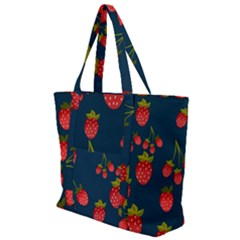 Strawberry Texture, Blue Background With Strawberries Zip Up Canvas Bag