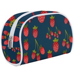 Strawberry Texture, Blue Background With Strawberries Make Up Case (large) by kyorashop23