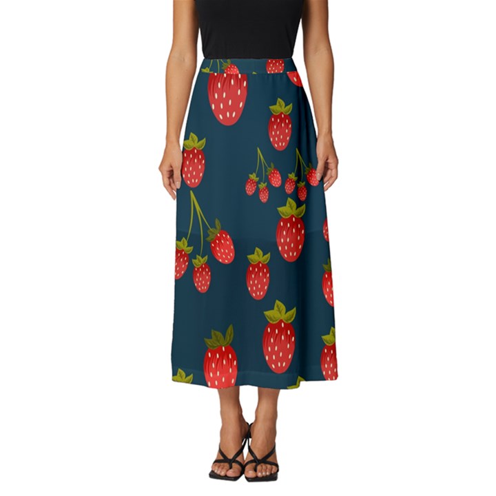 Strawberry Texture, Blue Background With Strawberries Classic Midi Chiffon Skirt