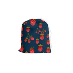 Strawberry Texture, Blue Background With Strawberries Drawstring Pouch (small)