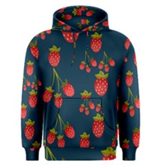 Strawberry Texture, Blue Background With Strawberries Men s Core Hoodie