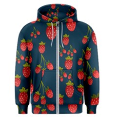 Strawberry Texture, Blue Background With Strawberries Men s Zipper Hoodie