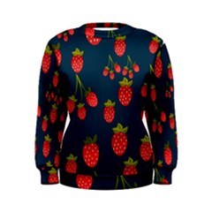 Strawberry Texture, Blue Background With Strawberries Women s Sweatshirt