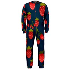 Strawberry Texture, Blue Background With Strawberries Onepiece Jumpsuit (men)