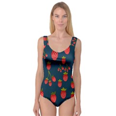 Strawberry Texture, Blue Background With Strawberries Princess Tank Leotard 