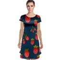 Strawberry Texture, Blue Background With Strawberries Cap Sleeve Nightdress View1