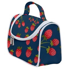 Strawberry Texture, Blue Background With Strawberries Satchel Handbag