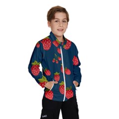 Strawberry Texture, Blue Background With Strawberries Kids  Windbreaker