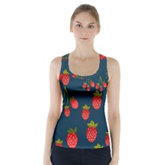 Strawberry Texture, Blue Background With Strawberries Racer Back Sports Top by kyorashop23