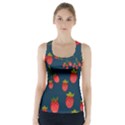 Strawberry Texture, Blue Background With Strawberries Racer Back Sports Top View1