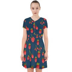 Strawberry Texture, Blue Background With Strawberries Adorable In Chiffon Dress