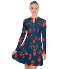 Strawberry Texture, Blue Background With Strawberries Long Sleeve Panel Dress by kyorashop23