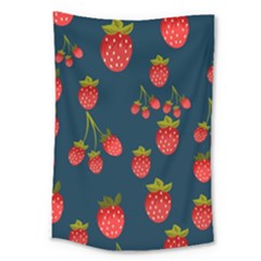 Strawberry Texture, Blue Background With Strawberries Large Tapestry