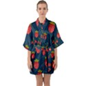 Strawberry Texture, Blue Background With Strawberries Half Sleeve Satin Kimono  View1