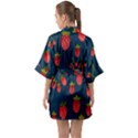 Strawberry Texture, Blue Background With Strawberries Half Sleeve Satin Kimono  View2