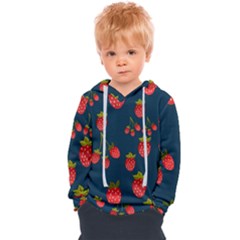 Strawberry Texture, Blue Background With Strawberries Kids  Overhead Hoodie