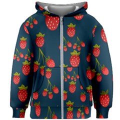 Strawberry Texture, Blue Background With Strawberries Kids  Zipper Hoodie Without Drawstring