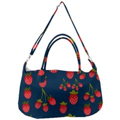 Strawberry Texture, Blue Background With Strawberries Removable Strap Handbag