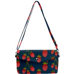 Strawberry Texture, Blue Background With Strawberries Removable Strap Clutch Bag by kyorashop23