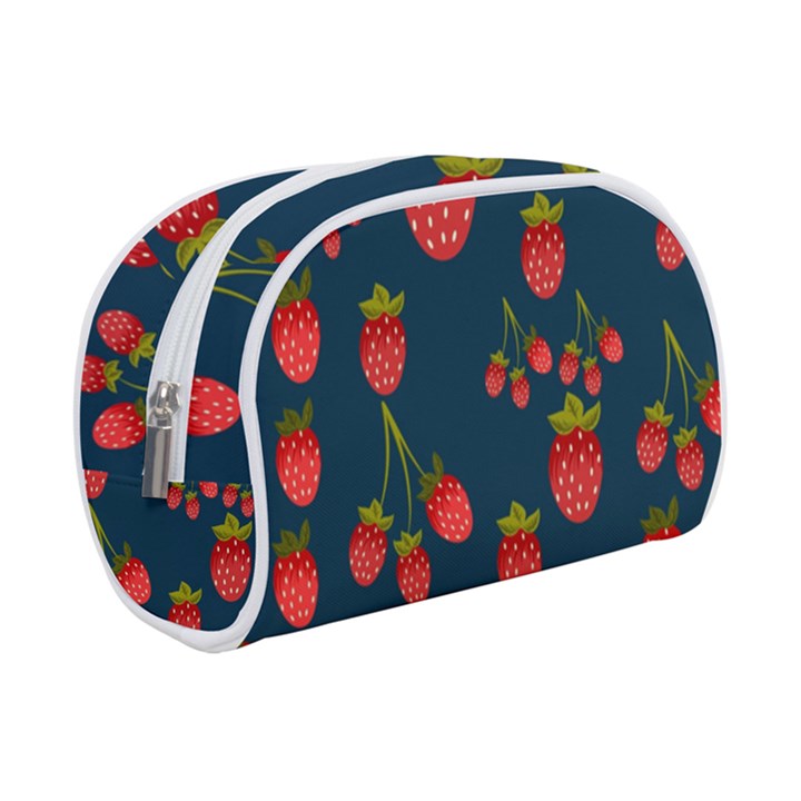 Strawberry Texture, Blue Background With Strawberries Make Up Case (Small)