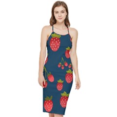 Strawberry Texture, Blue Background With Strawberries Bodycon Cross Back Summer Dress by kyorashop23