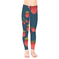 Strawberry Texture, Blue Background With Strawberries Kids  Classic Winter Leggings