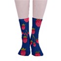 Strawberry Texture, Blue Background With Strawberries Smooth Crew Length Tube Socks View1