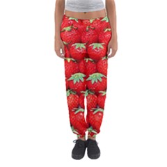 Strawberry Texture, Macro, Ripe Strawberry Women s Jogger Sweatpants by kyorashop23