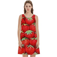 Strawberry Texture, Macro, Ripe Strawberry Round Neck Sleeve Casual Dress With Pockets